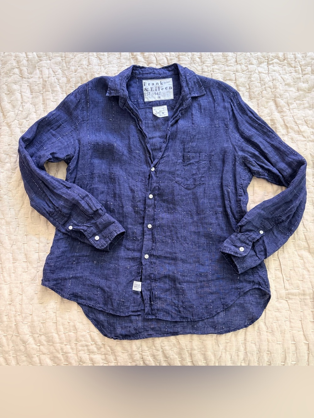 Frank & Eileen Indigo Blue Linen Button-Down Shirt